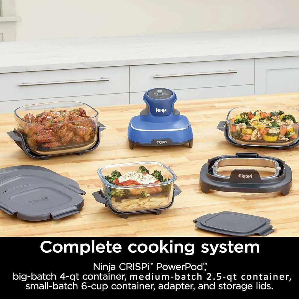 Ninja Crispi 5-in-1 Portable Glass Air Fryer Cooking System, 1500W, 6-Cup, 4-Quart & 2.5-Quart TempWare Containers With Lids, Microwave, Freezer & Dishwasher Safe, Blue, FN103CO (RENEWED) - Image 3