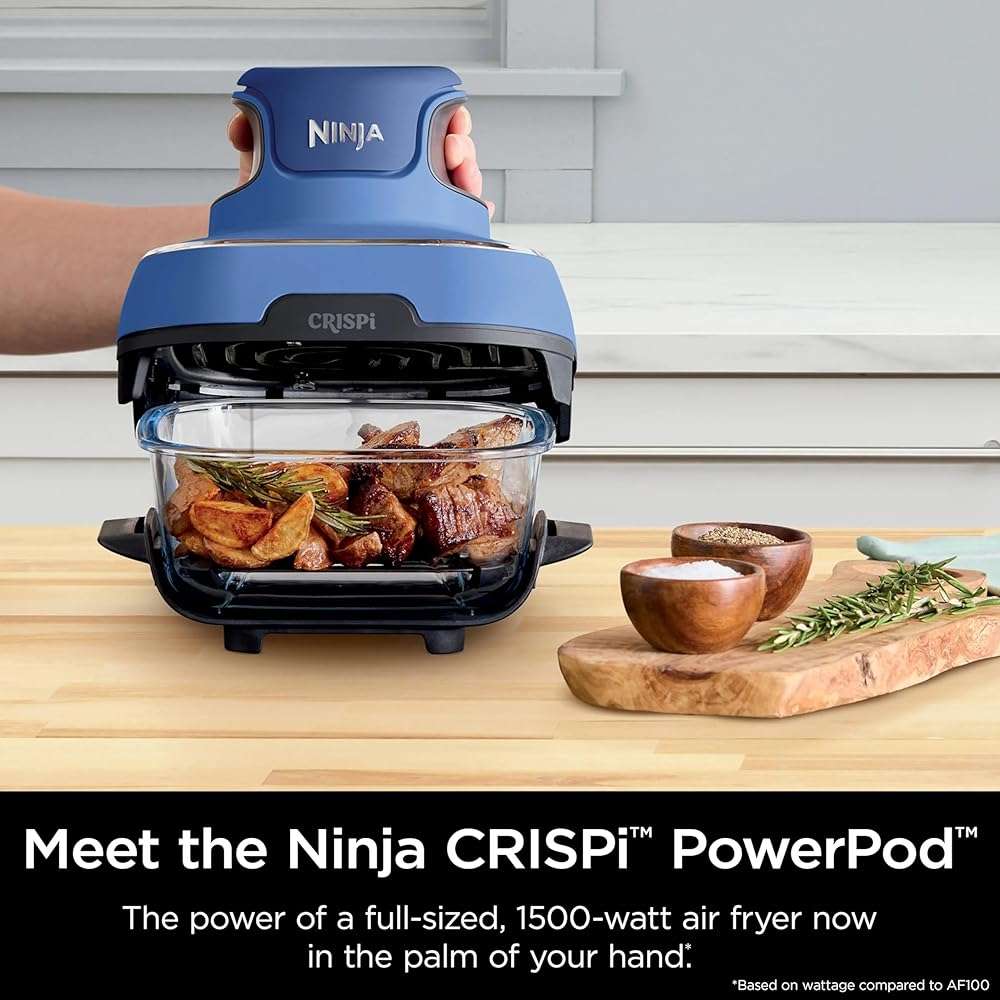 Ninja Crispi 5-in-1 Portable Glass Air Fryer Cooking System, 1500W, 6-Cup, 4-Quart & 2.5-Quart TempWare Containers With Lids, Microwave, Freezer & Dishwasher Safe, Blue, FN103CO (RENEWED) - Image 4