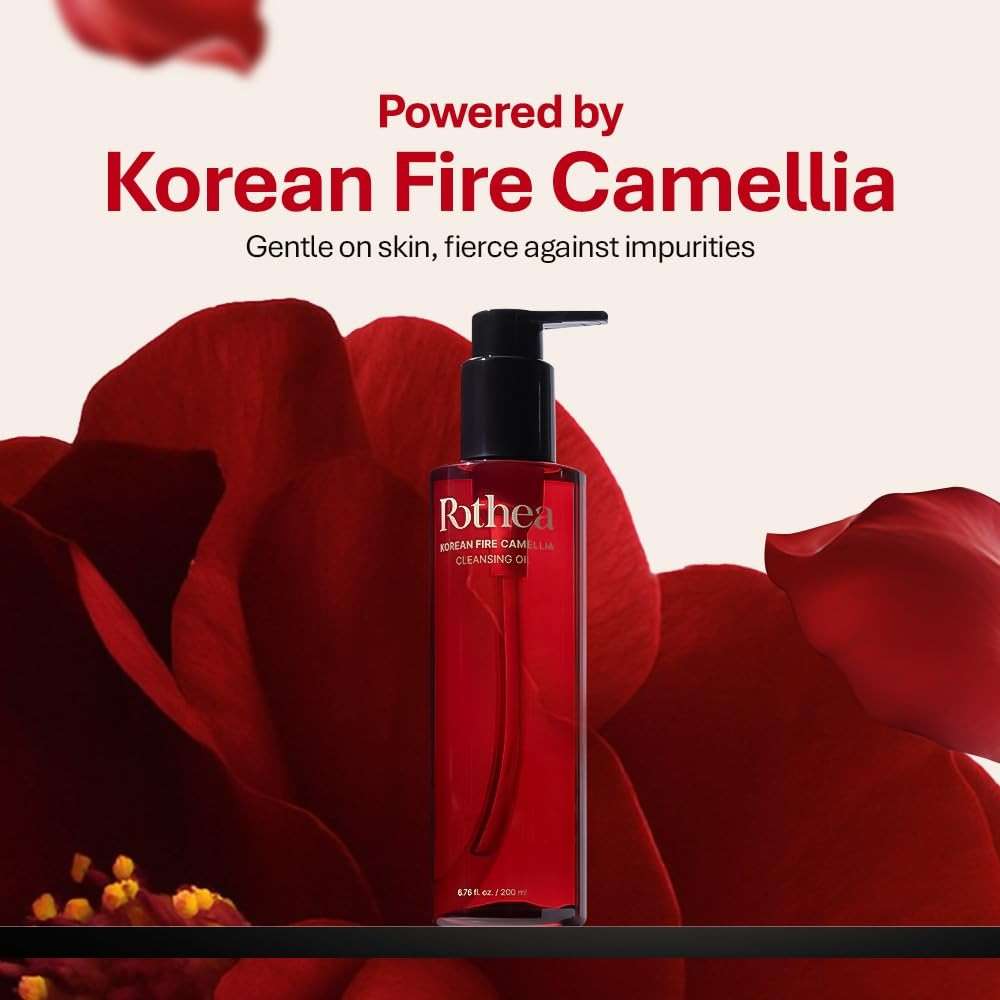 Rothea Korean Fire Camellia Cleansing Oil – Gentle Oil Cleanser for Face & Makeup, Blackhead Remover, Korean Skin Care, 6.76 fl oz / 200ml - Image 2