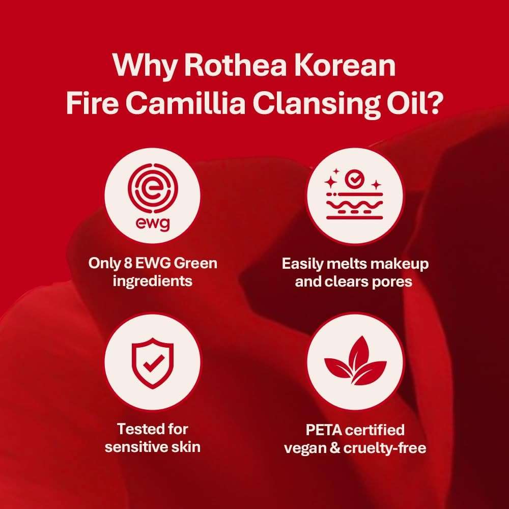 Rothea Korean Fire Camellia Cleansing Oil – Gentle Oil Cleanser for Face & Makeup, Blackhead Remover, Korean Skin Care, 6.76 fl oz / 200ml - Image 5