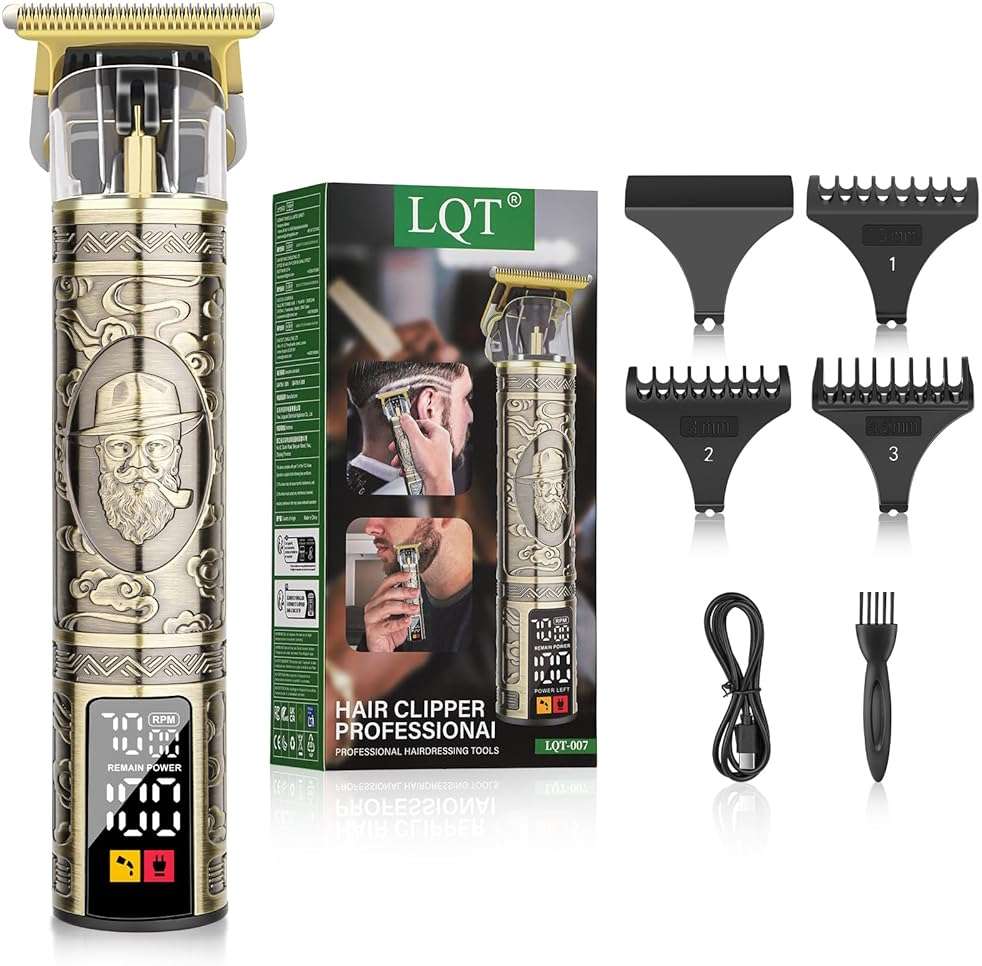 Professional Beard Trimmer for Men, 3-Speed (6500/7000/7500 RPM), Zero Gapped T-Blade Trimmer with LCD Display, Precision Edger for Barber Fades & Grooming,Gifts for Men(Bronze) - Image 1