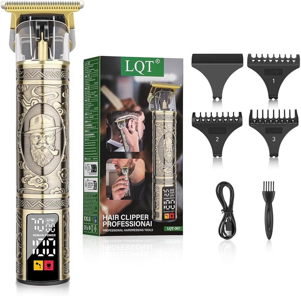 Professional Beard Trimmer for Men, 3-Speed (6500/7000/7500 RPM), Zero Gapped T-Blade Trimmer with LCD Display, Precision Edger for Barber Fades & Grooming,Gifts for Men(Bronze) - Product Image