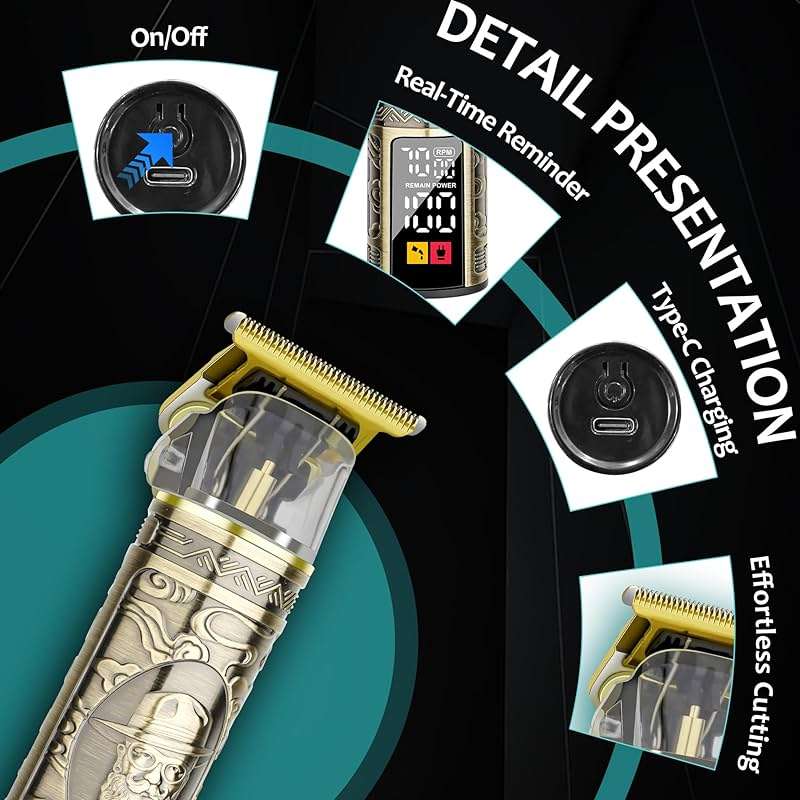 Professional Beard Trimmer for Men, 3-Speed (6500/7000/7500 RPM), Zero Gapped T-Blade Trimmer with LCD Display, Precision Edger for Barber Fades & Grooming,Gifts for Men(Bronze) - Image 4