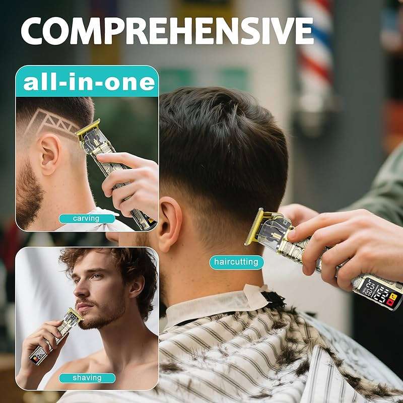 Professional Beard Trimmer for Men, 3-Speed (6500/7000/7500 RPM), Zero Gapped T-Blade Trimmer with LCD Display, Precision Edger for Barber Fades & Grooming,Gifts for Men(Bronze) - Image 6