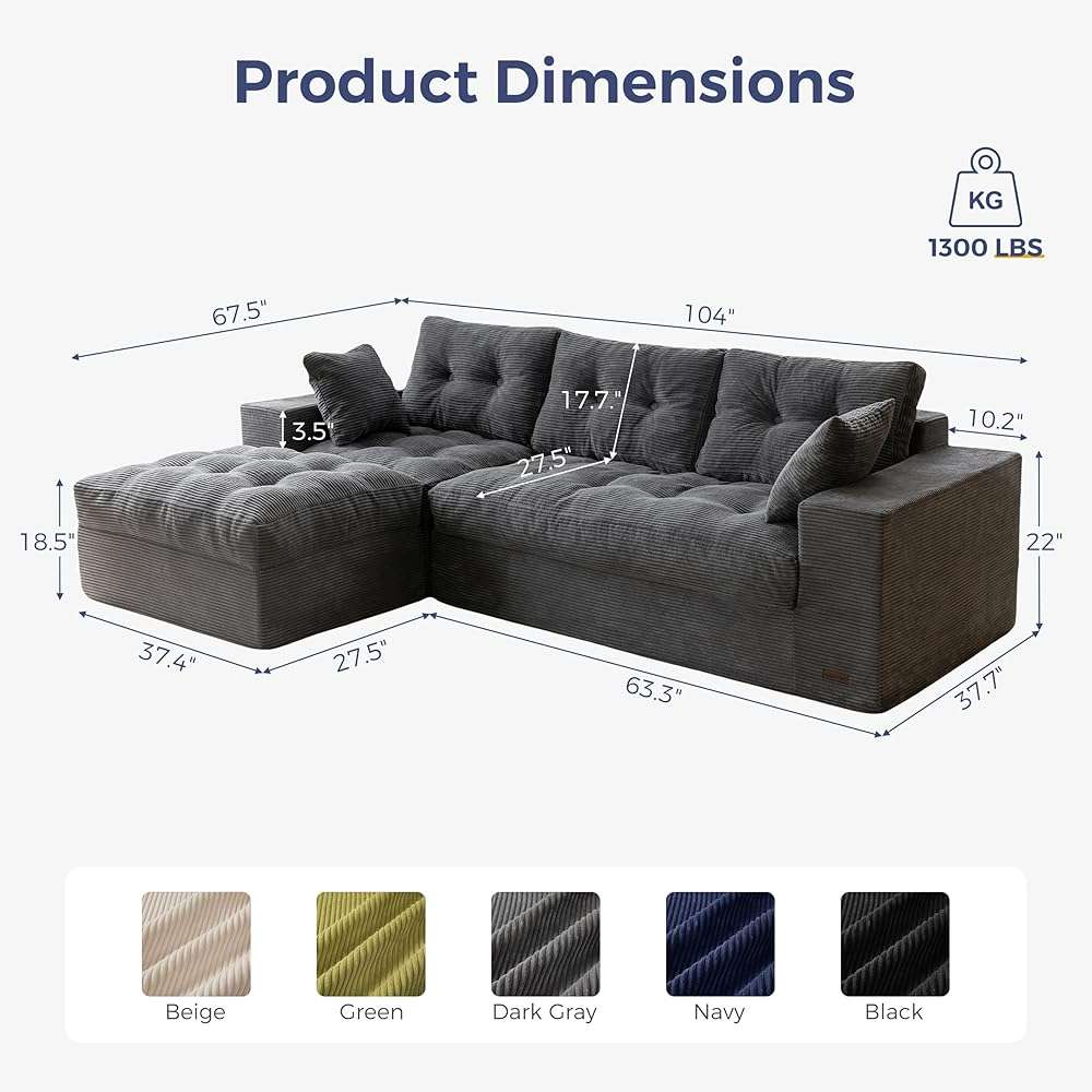 MAXYOYO 104" L Shaped Modular Sectional Sofa with Ottoman, Cloud Boneless Couch with Layered Cushion, Upholstered Sofa Flexible Module Combination for Living Room, No Assembly, Dark Grey - Image 2