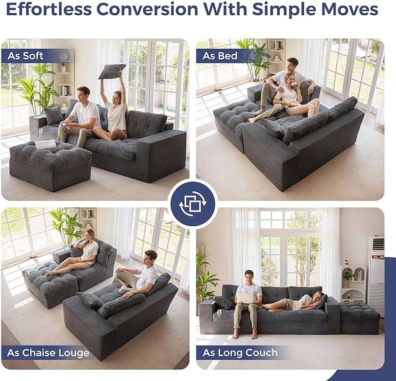 MAXYOYO 104" L Shaped Modular Sectional Sofa with Ottoman, Cloud Boneless Couch with Layered Cushion, Upholstered Sofa Flexible Module Combination for Living Room, No Assembly, Dark Grey - Image 4