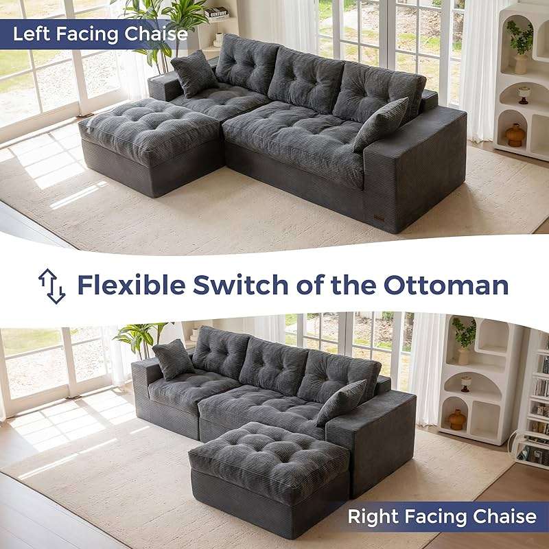 MAXYOYO 104" L Shaped Modular Sectional Sofa with Ottoman, Cloud Boneless Couch with Layered Cushion, Upholstered Sofa Flexible Module Combination for Living Room, No Assembly, Dark Grey - Image 6