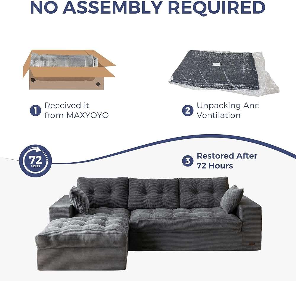 MAXYOYO 104" L Shaped Modular Sectional Sofa with Ottoman, Cloud Boneless Couch with Layered Cushion, Upholstered Sofa Flexible Module Combination for Living Room, No Assembly, Dark Grey - Image 7