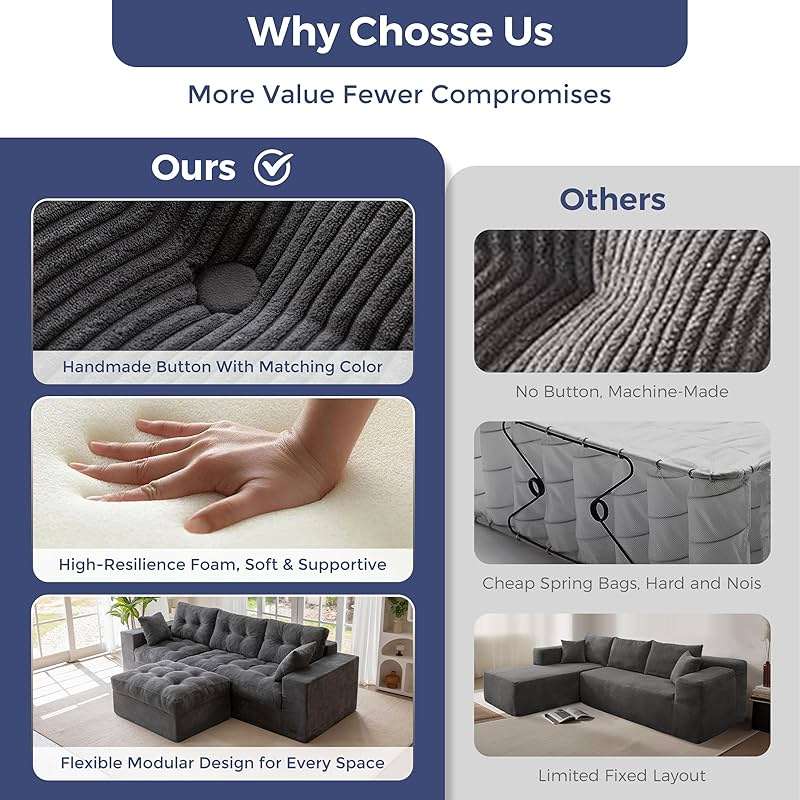MAXYOYO 104" L Shaped Modular Sectional Sofa with Ottoman, Cloud Boneless Couch with Layered Cushion, Upholstered Sofa Flexible Module Combination for Living Room, No Assembly, Dark Grey - Image 8