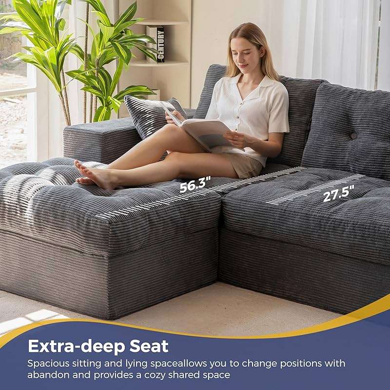 MAXYOYO 104" L Shaped Modular Sectional Sofa with Ottoman, Cloud Boneless Couch with Layered Cushion, Upholstered Sofa Flexible Module Combination for Living Room, No Assembly, Dark Grey - Image 9