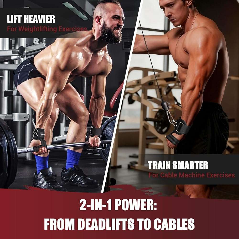 Weight Lifting Straps with Rings, 2 in 1 Wrist Straps for Weightlifting and Cable Machine with Double Triangle Rings and Non-slip Latex Thread, Lifting Cuffs for Home Gym Workout - Image 2