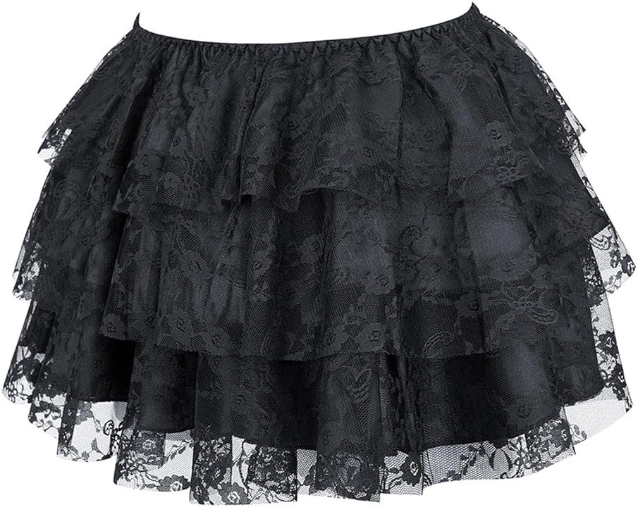 Women‘s Y2k Lace Layered Mini Skirt Elastic Waist A-Line Skirt Short Flare Poatchwork Skirt Vintage Gothic E-Girl - Product Image