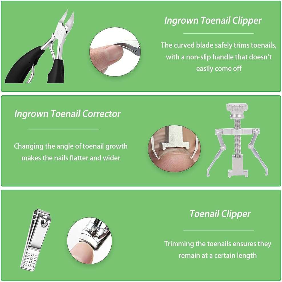 Ingrown Toenail Corrector Set, Professional Foot Care Kit for Ingrown Toenail Treatment & Removal, Toenail Straightener for Curved Pincer Thick Nails, Home Pedicure Tools for Men Women - Image 7