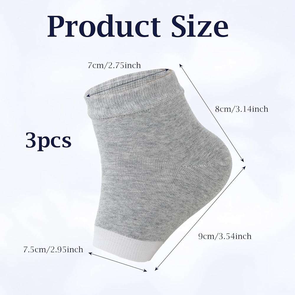 3 Pairs Moisturizing Heel Socks Dry Cracked Feet, Toeless Gel Socks, Heel Sock for Spa, Foot Care, Overnight Repair Treatment for Women & Men(Black, Grey, Navy Blue) - Image 2