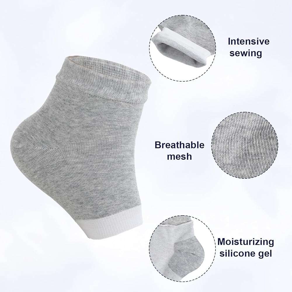 3 Pairs Moisturizing Heel Socks Dry Cracked Feet, Toeless Gel Socks, Heel Sock for Spa, Foot Care, Overnight Repair Treatment for Women & Men(Black, Grey, Navy Blue) - Image 3