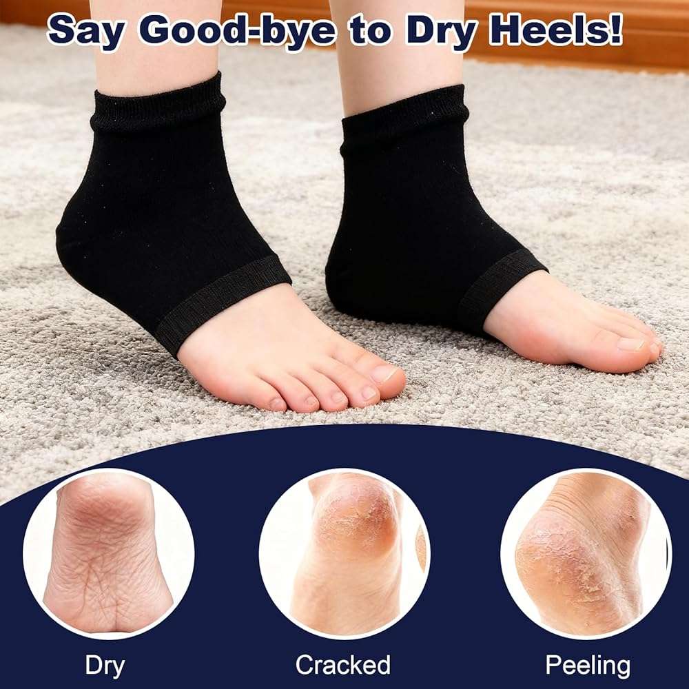 3 Pairs Moisturizing Heel Socks Dry Cracked Feet, Toeless Gel Socks, Heel Sock for Spa, Foot Care, Overnight Repair Treatment for Women & Men(Black, Grey, Navy Blue) - Image 5