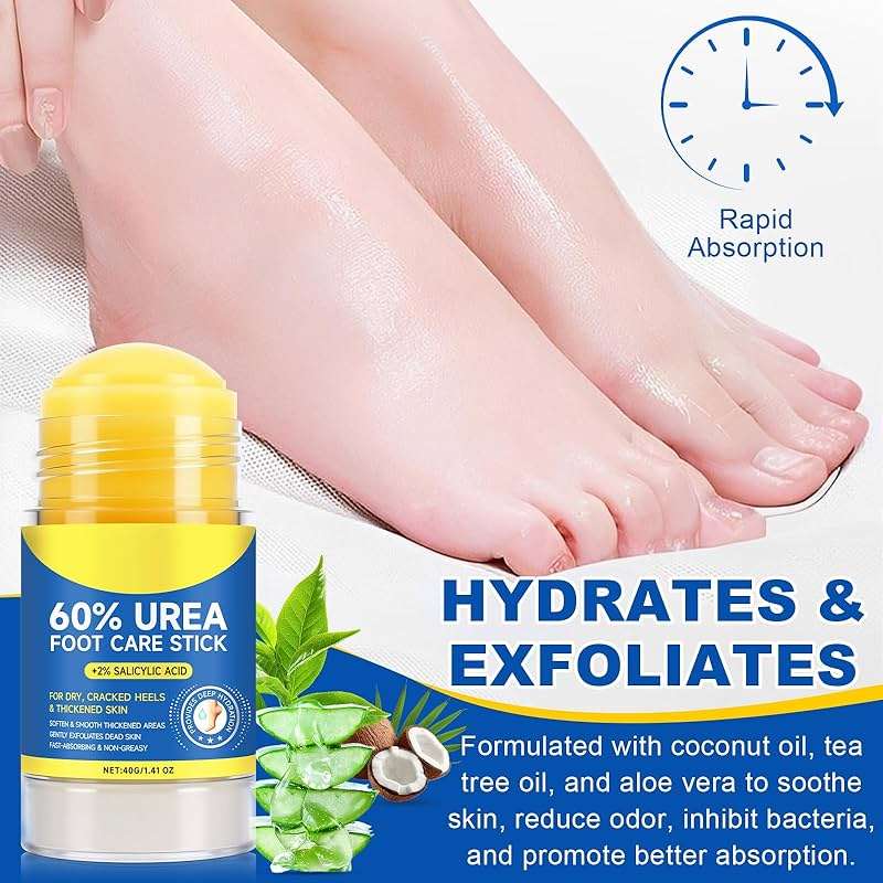 60% Urea Cream Stick with 2% Salicylic Acid, Maximum Strength Callus Remover for Dry Cracked Heels, Intensive Foot Cream for Dead Skin, Exfoliating Moisturizer for Hands, Knees, Elbows (1.4 oz) - Image 5