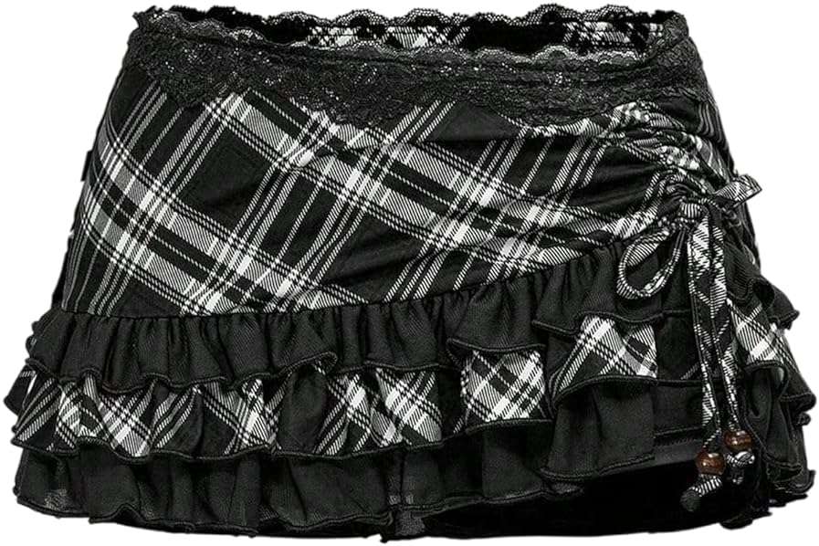 SweatyRocks Women's Y2k Plaid Mini Skirts Lace Contrast Skirts Streetwear Concert Outfits - Image 1