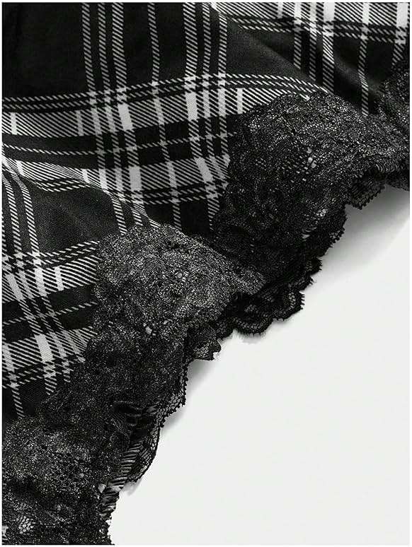 SweatyRocks Women's Y2k Plaid Mini Skirts Lace Contrast Skirts Streetwear Concert Outfits - Image 4