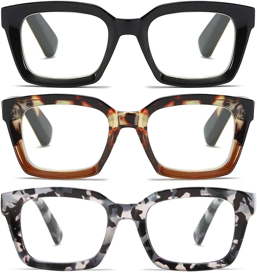 ZXYOO 3 Pack Oversize Square Design Reading Glasses for Women, Blue Light Blocking Computer Reader - Image 1