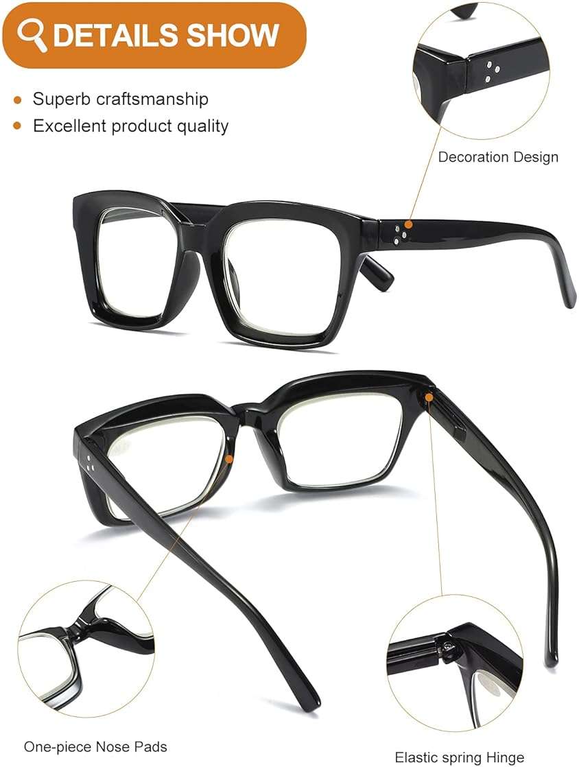 ZXYOO 3 Pack Oversize Square Design Reading Glasses for Women, Blue Light Blocking Computer Reader - Image 4