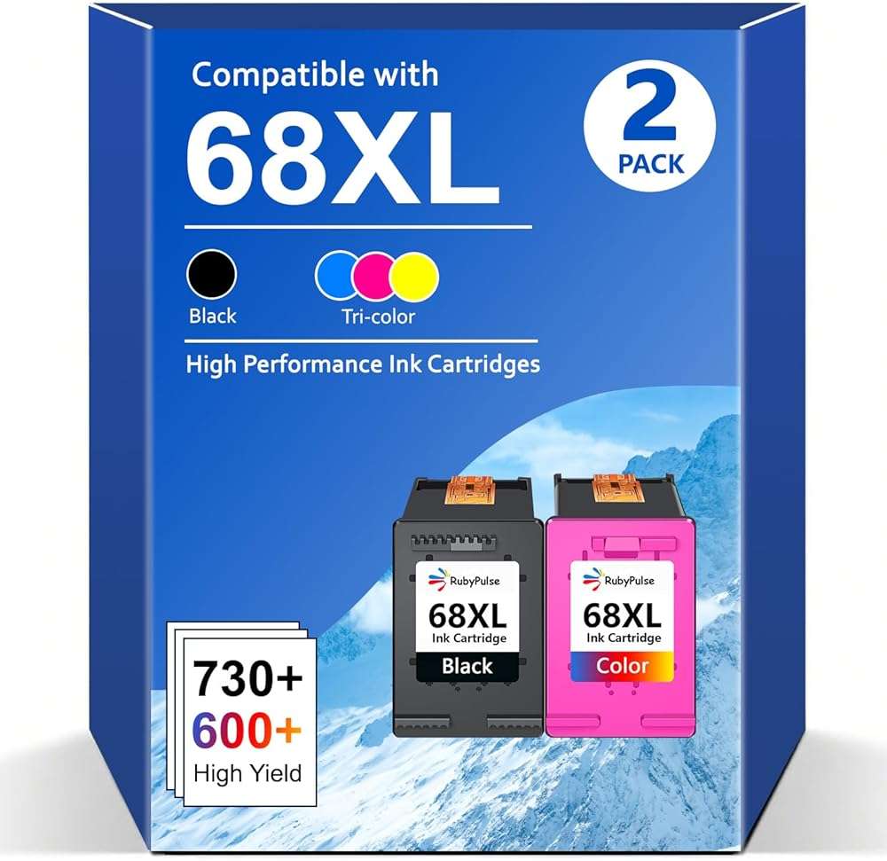 RubyPulse 68XL 68e 1330 high pages for 1 Black and 1 Tri-Color ink cartridge for envy 6155e 6555e Remanufactured HP68 68XL Compatible for HP Envy 6100e 6500e Series 6155e 6555e 6152e 6165e 6558e 6552e - Image 1