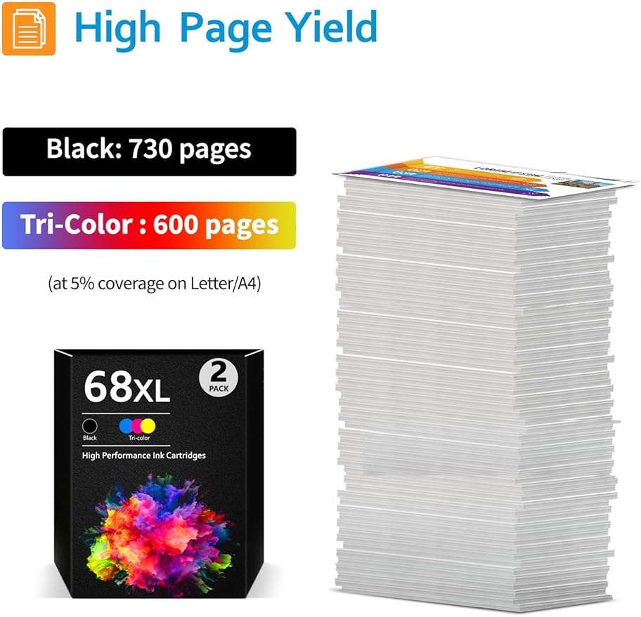 RubyPulse 68XL 68e 1330 high pages for 1 Black and 1 Tri-Color ink cartridge for envy 6155e 6555e Remanufactured HP68 68XL Compatible for HP Envy 6100e 6500e Series 6155e 6555e 6152e 6165e 6558e 6552e - Image 3