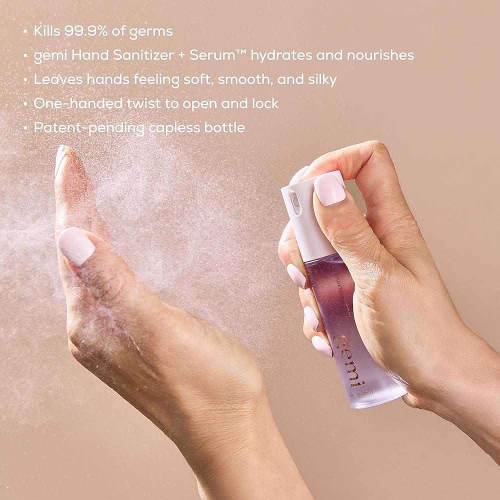 gemi Hand Sanitizer + Serum™ | Travel Spray Size Hydrating K-Beauty Formula with Centella, Vitamin B5 & Green Tea | Kills 99.9% of Germs | Portable Pocket Orange, Rosemary & Lemon Mist | Solenne - Image 2