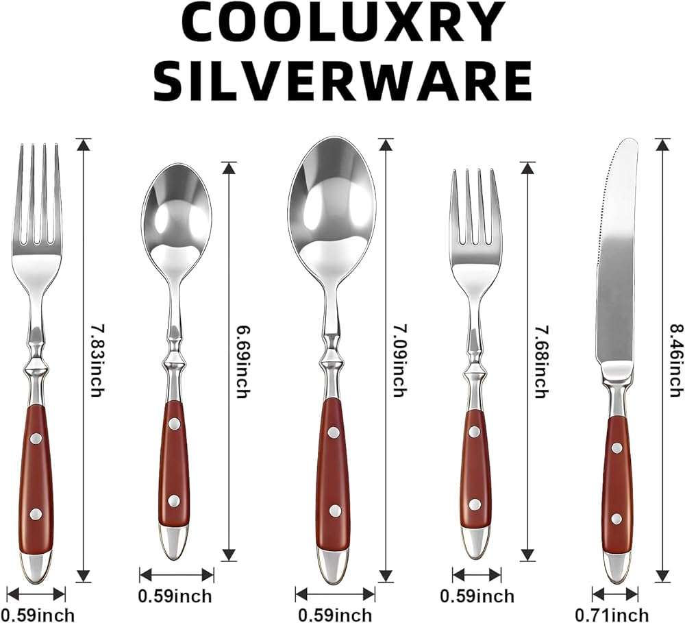Cooluxry 20pcs Brown Silverware Set Service for 4,Vintage Flatware Set with Brown Bakelite Handle, Stainless Steel Cutlery Set, Dishwasher Safe - Image 3
