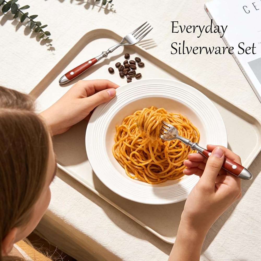 Cooluxry 20pcs Brown Silverware Set Service for 4,Vintage Flatware Set with Brown Bakelite Handle, Stainless Steel Cutlery Set, Dishwasher Safe - Image 8