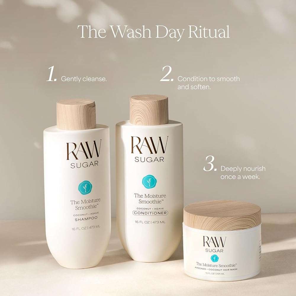 Raw Sugar The Moisture Smoothie Shampoo and Conditioner with Coconut Oil, Agave, & Sweet Almond Oil, Hydrates & Nourishes Dry Hair, Formulated without SLS/SLES or Parabens - Image 7