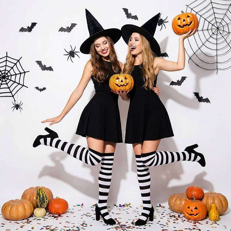 Tatuo Women's Long Striped Socks over Knee Thigh High Stocking Tight for Halloween Christmas Costumes - Image 2
