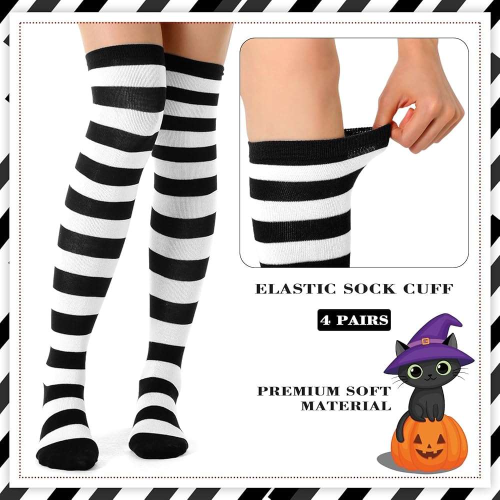 Tatuo Women's Long Striped Socks over Knee Thigh High Stocking Tight for Halloween Christmas Costumes - Image 5