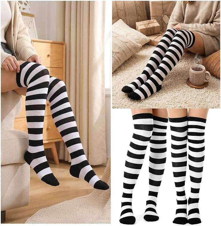 Tatuo Women's Long Striped Socks over Knee Thigh High Stocking Tight for Halloween Christmas Costumes - Image 7