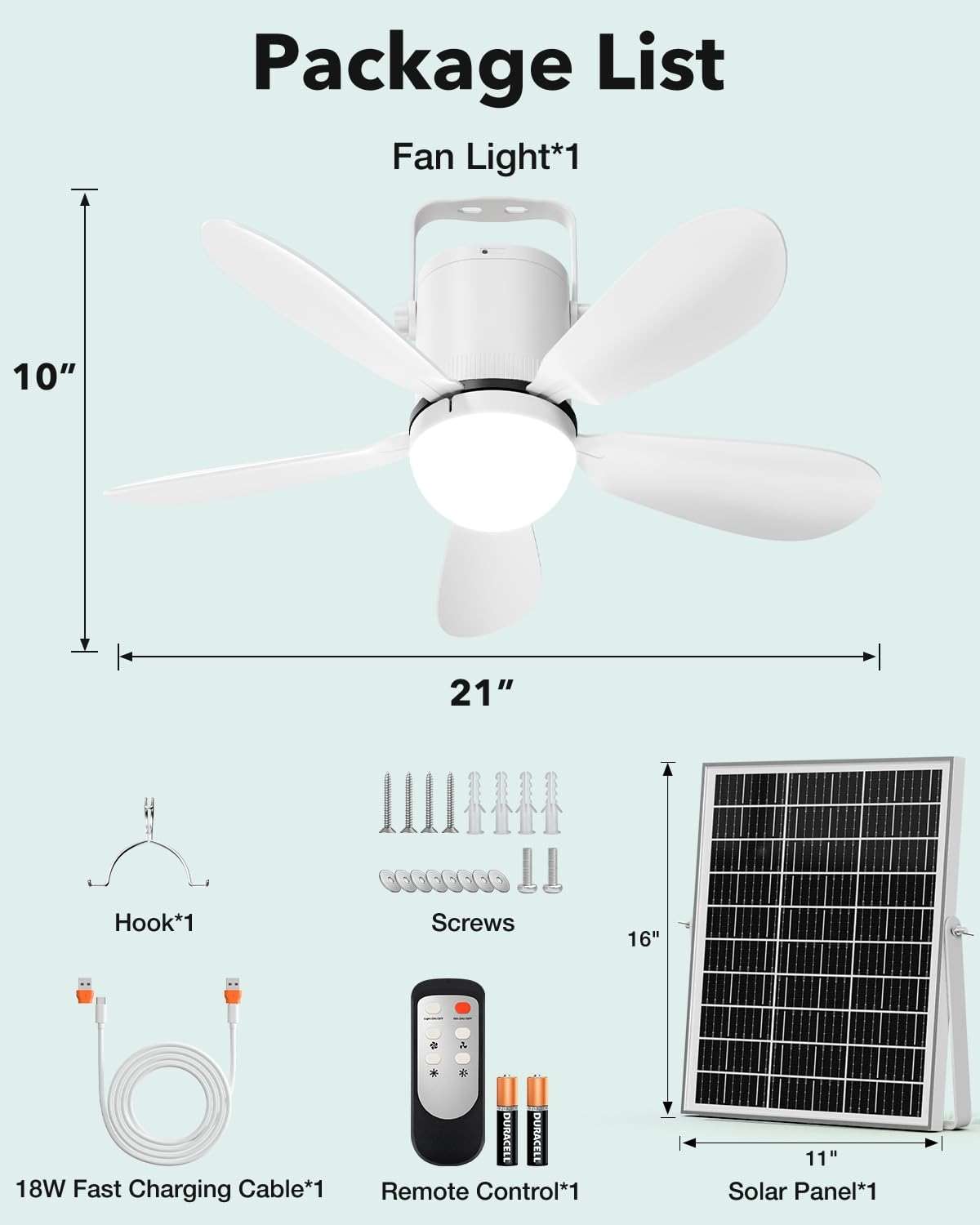 Micosong 21” Solar Ceiling Fan Light, 35W Solar Powered Gazebo Fan with Remote Control, Rechargeable Battery Operated Portable Camping Fan Outside, for Tent Patio Greenhouse Porch Canopy Pergola - Image 2