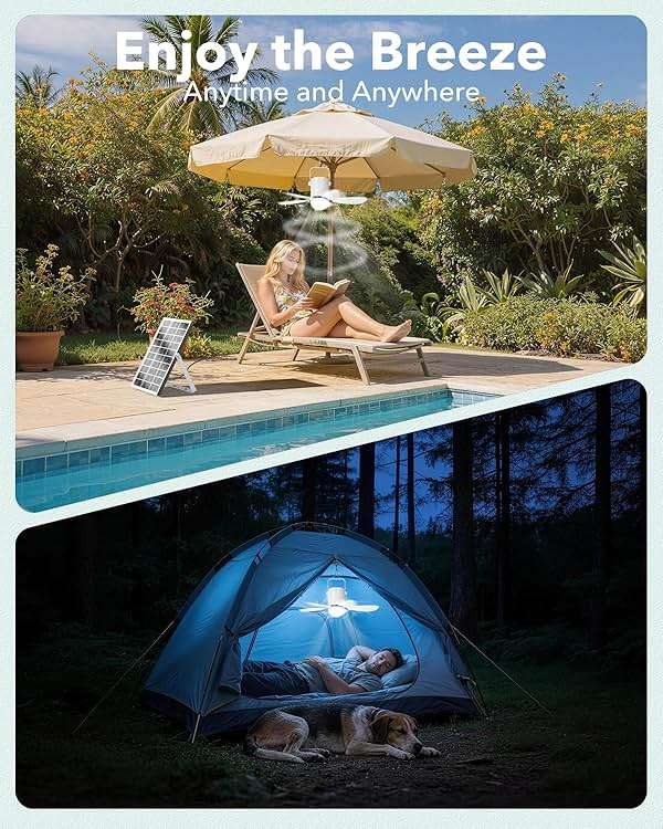 Micosong 21” Solar Ceiling Fan Light, 35W Solar Powered Gazebo Fan with Remote Control, Rechargeable Battery Operated Portable Camping Fan Outside, for Tent Patio Greenhouse Porch Canopy Pergola - Image 6