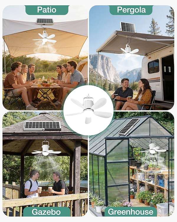 Micosong 21” Solar Ceiling Fan Light, 35W Solar Powered Gazebo Fan with Remote Control, Rechargeable Battery Operated Portable Camping Fan Outside, for Tent Patio Greenhouse Porch Canopy Pergola - Image 8