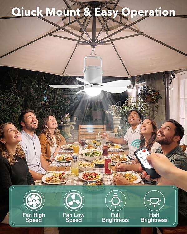 Micosong 21” Solar Ceiling Fan Light, 35W Solar Powered Gazebo Fan with Remote Control, Rechargeable Battery Operated Portable Camping Fan Outside, for Tent Patio Greenhouse Porch Canopy Pergola - Image 9