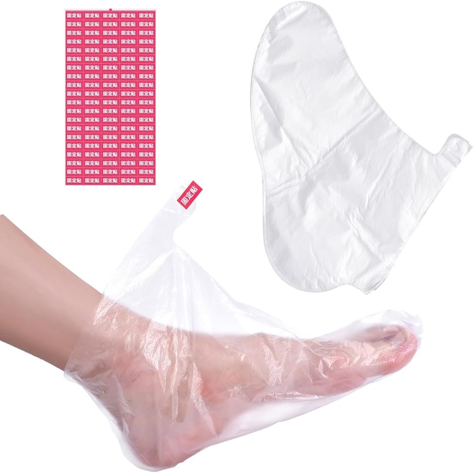 KADS 100Pcs Paraffin Bath Liners for Foot Plastic Covers for Foot Moisturizing Disposable Socks Paraffin Wax Bath with Closure Stickers - Product Image