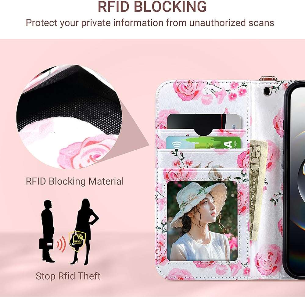 ULAK Compatible with iPhone 16E Wallet Case/iPhone 17E Wallet Case with Card Holder, PU Leather Case with Kickstand Card Slots Wrist Strap, Durable Shockproof Protective Cover 6.1 inch, Rose Gold - Image 7