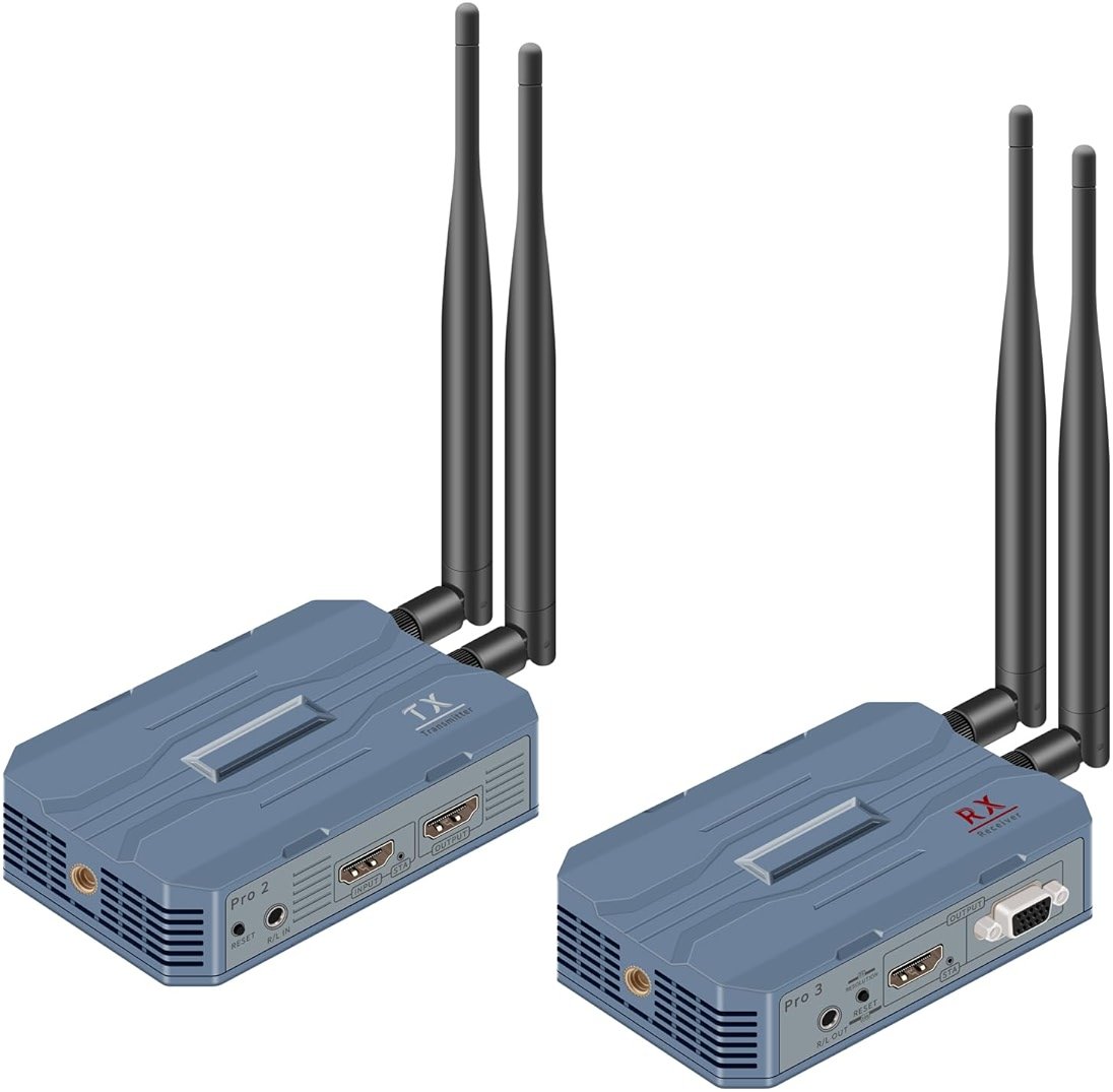 Wireless hdmi Transmitter and Receiver 4K@30HZ/2K@60HZ/1080P@60HZ,Wireless hdmi Extender kit for tv Plug&Play,820FT/250M,IR Extend,Speaker,2.4G5.8G,Streaming from STB,PC,CCTV to TV,Monitor,Proj Remot - Product Image