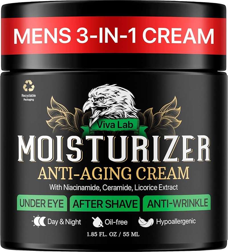 Viva Lab Mens Face Moisturizer Anti-Aging Cream - Lightweight After Shave Lotion for Men - Day & Night Hydrating Skin Care with Niacinamide Collagen Ceramides - Fast-Absorbing Non-Greasy 1.85oz - Image 1