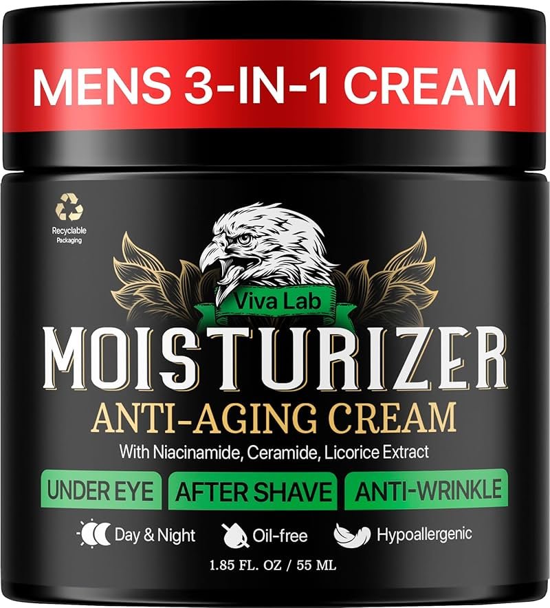 Viva Lab Mens Face Moisturizer Anti-Aging Cream - Lightweight After Shave Lotion for Men - Day & Night Hydrating Skin Care with Niacinamide Collagen Ceramides - Fast-Absorbing Non-Greasy 1.85oz - Product Image