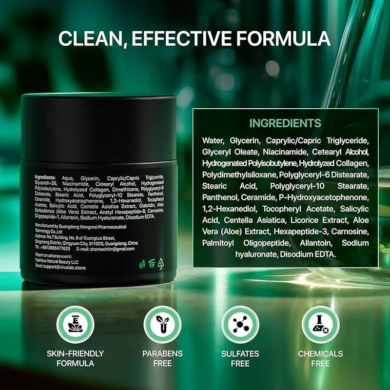 Viva Lab Mens Face Moisturizer Anti-Aging Cream - Lightweight After Shave Lotion for Men - Day & Night Hydrating Skin Care with Niacinamide Collagen Ceramides - Fast-Absorbing Non-Greasy 1.85oz - Image 8
