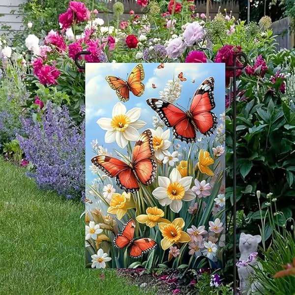 Spring Summer Garden Flag 12x18 Double Sided, Small Burlap Outdoor Butterfly Flowers Yard Lawn Porch Flags Spring Summer Decorations for Outside - Image 2