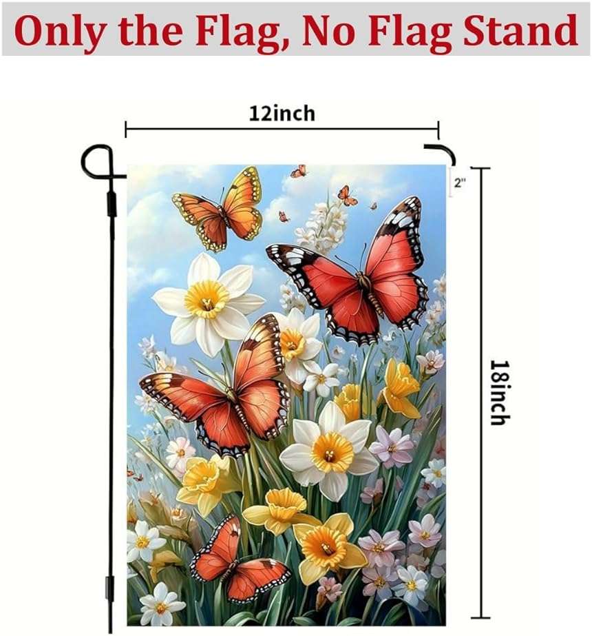 Spring Summer Garden Flag 12x18 Double Sided, Small Burlap Outdoor Butterfly Flowers Yard Lawn Porch Flags Spring Summer Decorations for Outside - Image 3