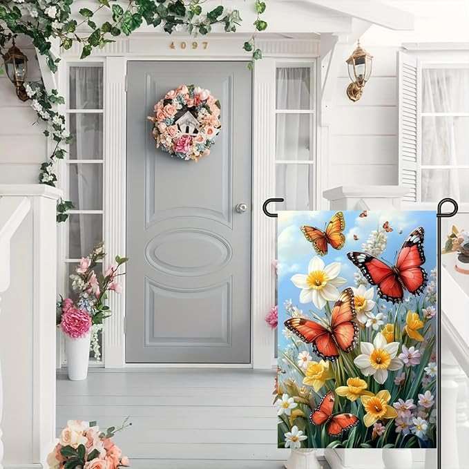 Spring Summer Garden Flag 12x18 Double Sided, Small Burlap Outdoor Butterfly Flowers Yard Lawn Porch Flags Spring Summer Decorations for Outside - Image 4