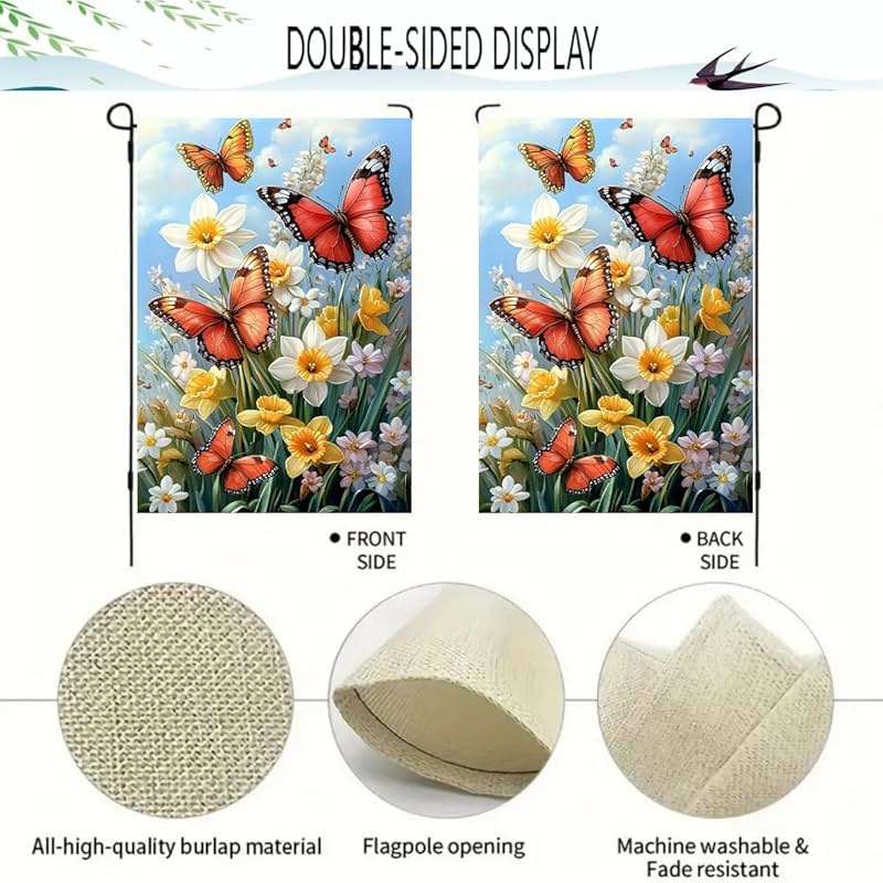Spring Summer Garden Flag 12x18 Double Sided, Small Burlap Outdoor Butterfly Flowers Yard Lawn Porch Flags Spring Summer Decorations for Outside - Image 5