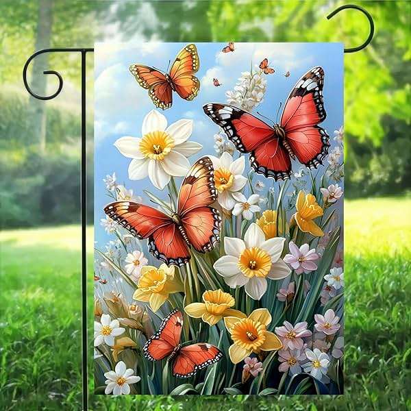 Spring Summer Garden Flag 12x18 Double Sided, Small Burlap Outdoor Butterfly Flowers Yard Lawn Porch Flags Spring Summer Decorations for Outside - Image 6