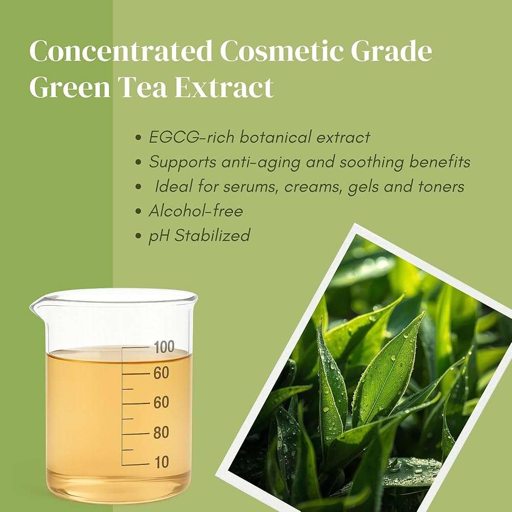 Liquid Green Tea Extract Standardized for Cosmetic Use, Concentrated Alcohol-Free Organic Cosmetic Grade Ingredient for Topical Applications, Skin, Face, Hair, DIY (8 oz) - Image 2